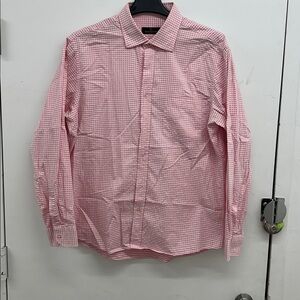 Bugatchi Pink Checkered Button Down Dress Shirt Men’s Size XL